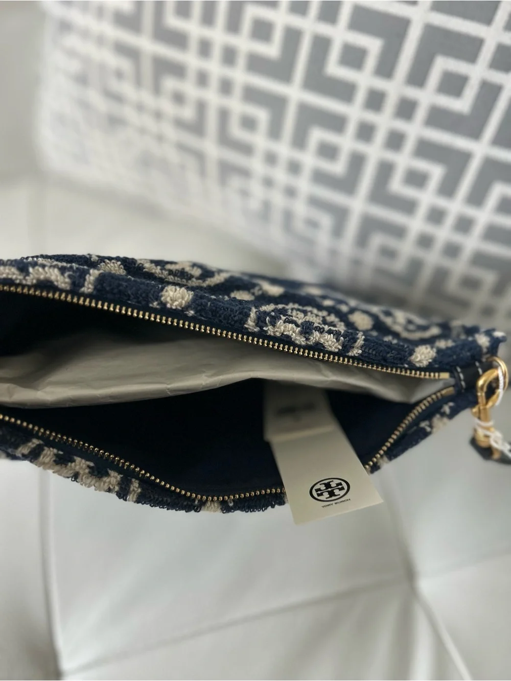 Tory Burch Navy and Cream Monogram Zip Pouch